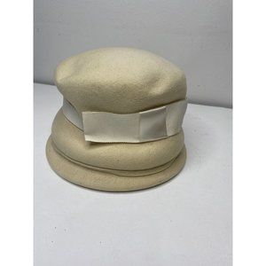 Vintage Neco Ivory Wool Hat Pill Box Tall Bow Mcm Mod 60's 50's Union Made